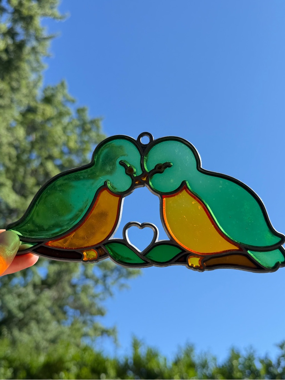 Vintage Green & Yellow Lovebird Suncatcher